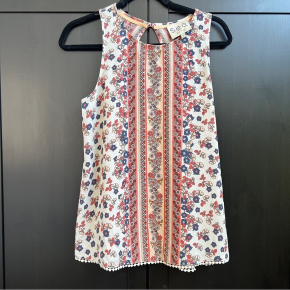 Sea New York Tops - Sea New York Cream Floral Sleeveless Tank with Pink & Blue Print Size 2